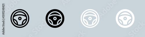 Steering wheel icon set in black and white. Control signs vector illustration.