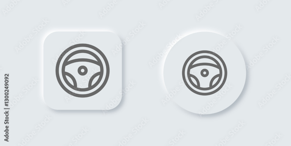 Steering wheel line icon in neomorphic design style. Control signs vector illustration. Steering wheel line icon in neomorphic design style. Control signs vector illustration.