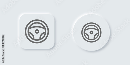 Steering wheel line icon in neomorphic design style. Control signs vector illustration.