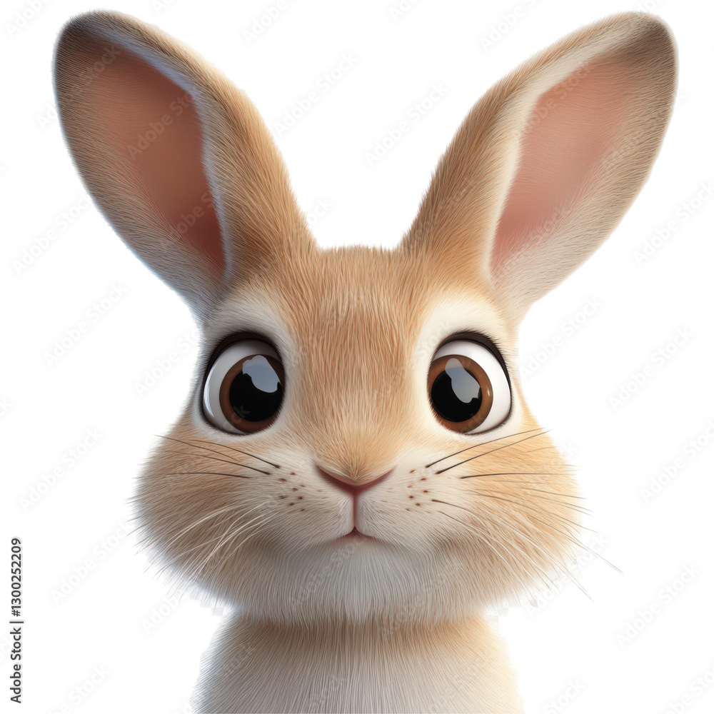 Charming close-up of a stylized cartoon rabbit with endearing large eyes Charming close-up of a stylized cartoon rabbit with endearing large eyes