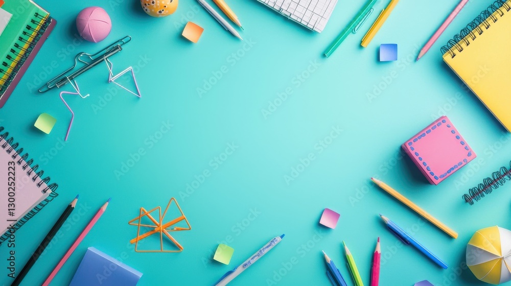 Dynamic School Supplies Swirling Above Learning Desk Dynamic School Supplies Swirling Above Learning Desk
