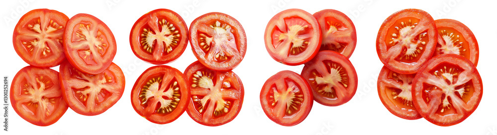 Freshly Sliced Red Tomatoes on a White Background for Culinary Use, PNG bundle collection, Isolated on Transparent Background Freshly Sliced Red Tomatoes on a White Background for Culinary Use, PNG bundle collection, Isolated on Transparent Background