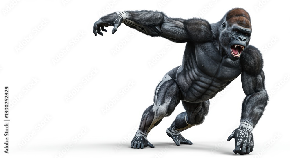 Angry Gorilla Prowling Forward Ready to Attack on Isolated White Background Angry Gorilla Prowling Forward Ready to Attack on Isolated White Background