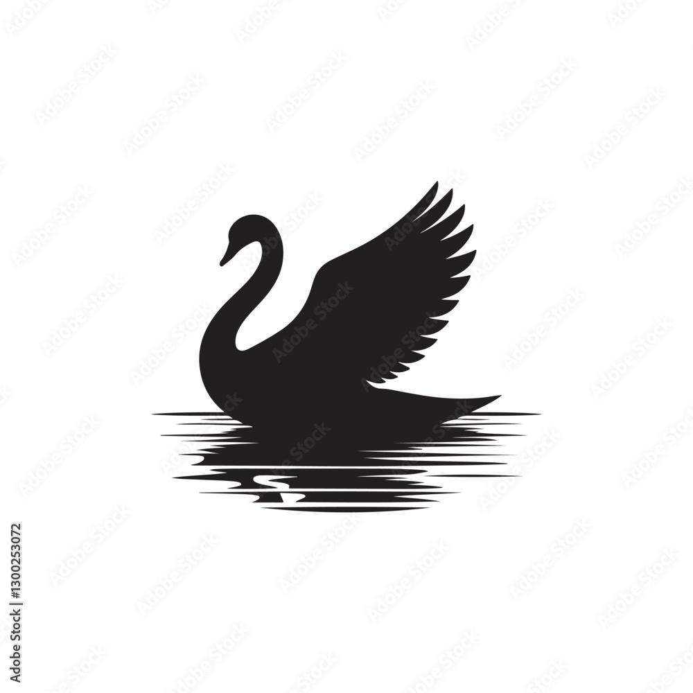 Fototapeta premium swan on lake silhouette vector logo design