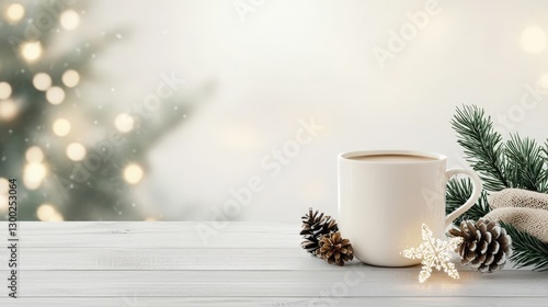 Wallpaper Mural Cozy Winter Decor with Coffee and Pine Cones Torontodigital.ca