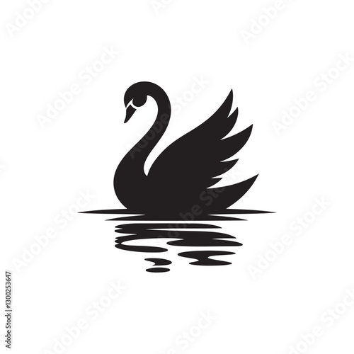 swan on lake silhouette vector logo design