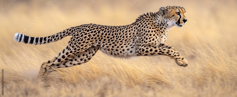 Obraz premium Cheetah sprinting at full speed across african plains during spring equinox. Generative ai illustrations