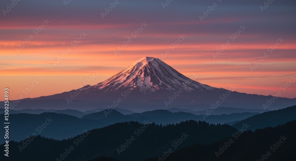 Mount Fuji Scenic View with Beautiful Sunset Sky and Forest Hills Mount Fuji Scenic View with Beautiful Sunset Sky and Forest Hills