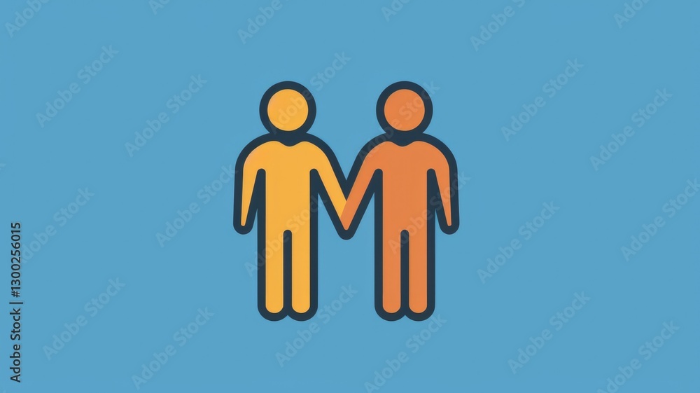 This vibrant icon illustrates the concept of friendship and support, featuring two figures holding hands against a bright blue background. Perfect for themes of connection and teamwork. This vibrant icon illustrates the concept of friendship and support, featuring two figures holding hands against a bright blue background. Perfect for themes of connection and teamwork.