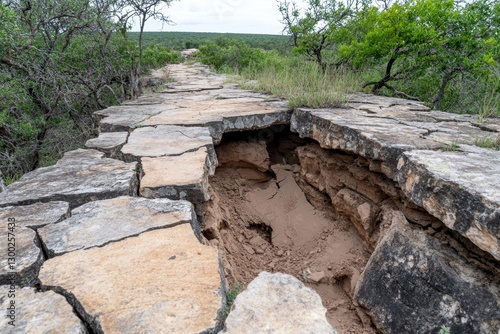 A simple abstract composition showing the gradual loss of land due to water erosion photo