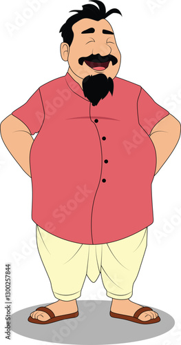 A indian village fat man three quarter pose cartoon character design for cartoon stories