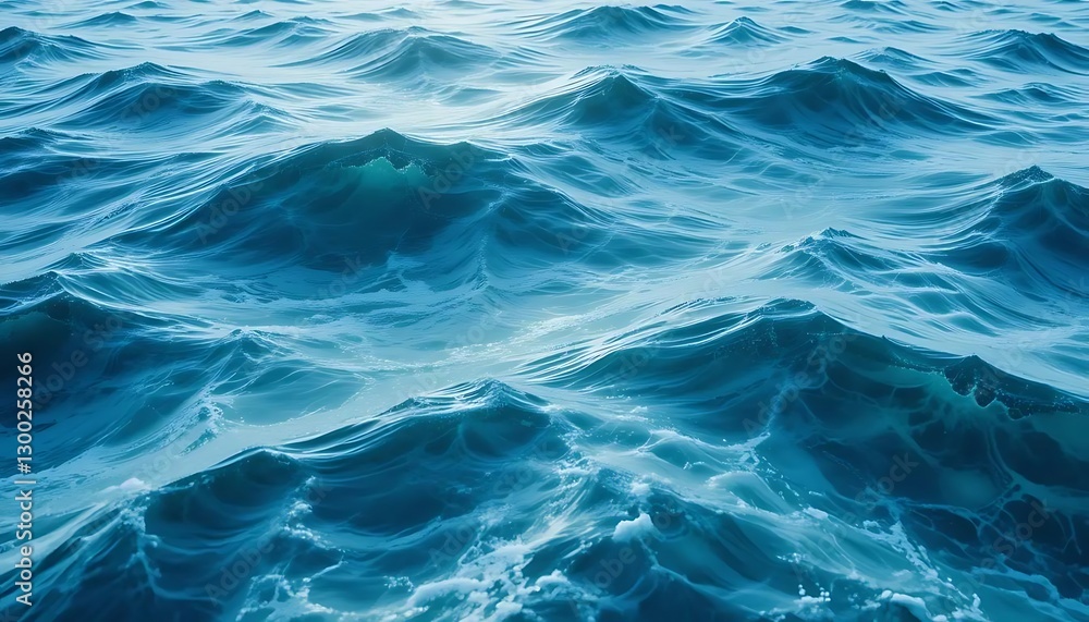 Fototapeta premium Serene Ocean Waves in Shades of Blue with Gentle Ripples and Intricate Water Patterns Under Bright Light