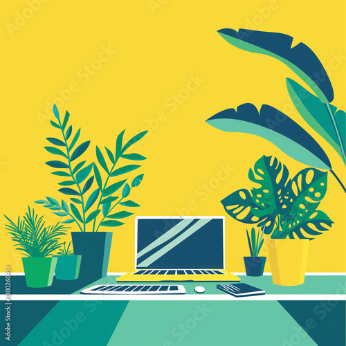 Eco-Friendly Remote Office Illustration - エコフレンドリーなリモートオフィスイラスト