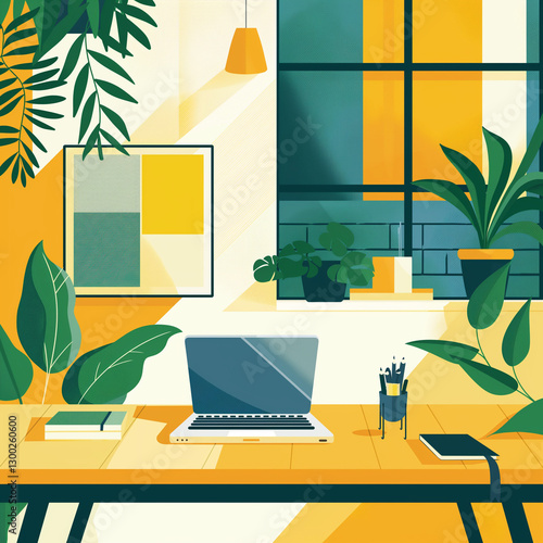 Eco-Friendly Remote Office Illustration - エコフレンドリーなリモートオフィスイラスト