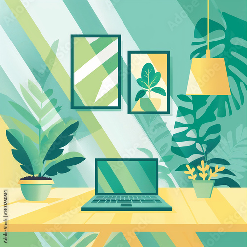 Eco-Friendly Remote Office Illustration - エコフレンドリーなリモートオフィスイラスト