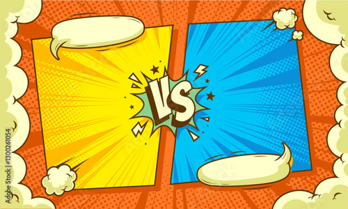 Comic cartoon pop art battle versus background with blank speech bubble 