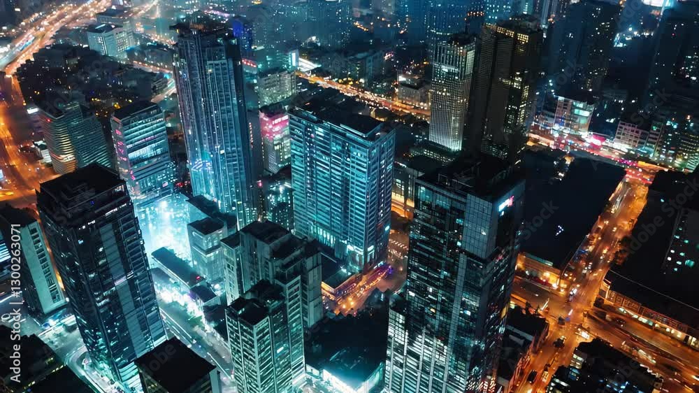 City skyline illuminated at night showcasing vibrant lights and busy streets, City at night City skyline illuminated at night showcasing vibrant lights and busy streets, City at night