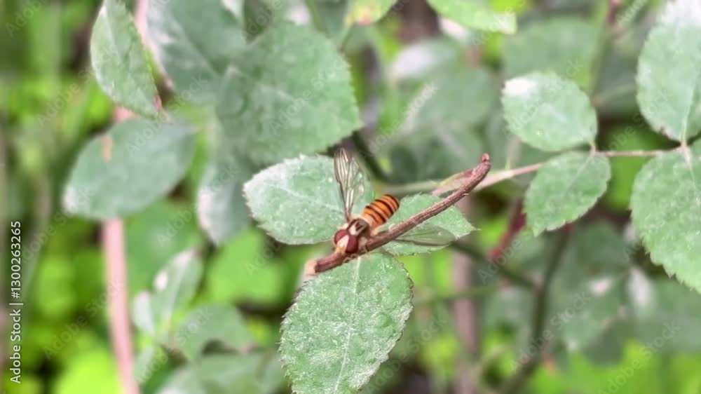 Red dragonfly resting on a green leaf in a closeup shot with nature, insects, and wildlife elements