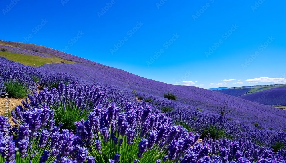 Naklejka premium Lavender Fields of Serenity: A Breathtaking Hillside Panorama