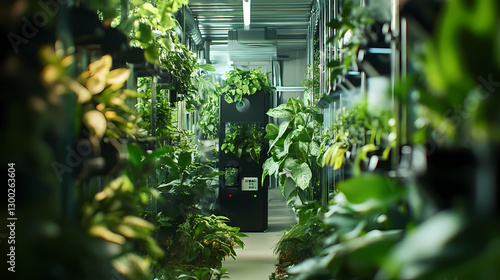 Obraz na płótnie An oxygen-rich indoor garden with lush green plants and automated air purifiers. w salonie