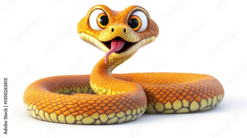 Fototapeta premium Cartoon snake posing on white background