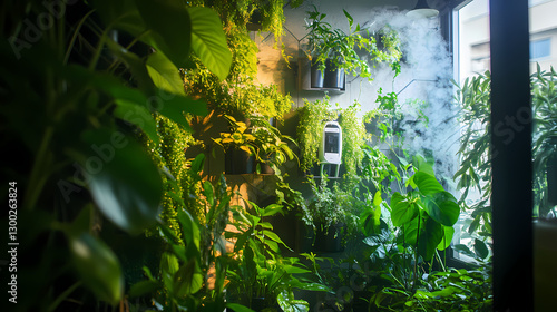 Obraz na płótnie An oxygen-rich indoor garden with lush green plants and automated air purifiers. w salonie