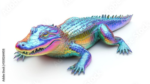 Iridescent Alligator on White Background