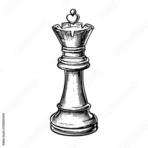 Engraved vector illustration of a chess queen piece showcasing intricate details and classic design elements