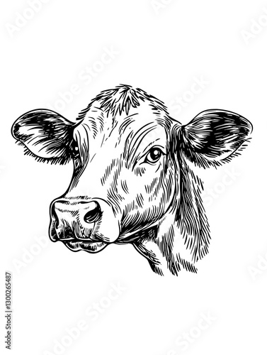 Engraved illustration of a calf with detailed features and expressive eyes