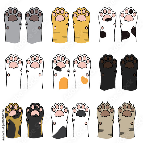 毛色いろいろなネコの肉球セット