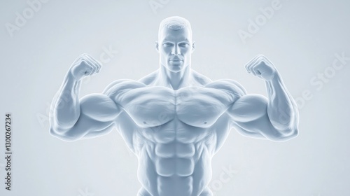 Muscular man flexing, studio backdrop photo