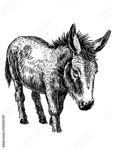 Detailed vector illustration of a donkey in a natural stance highlighting its features and characteristics
