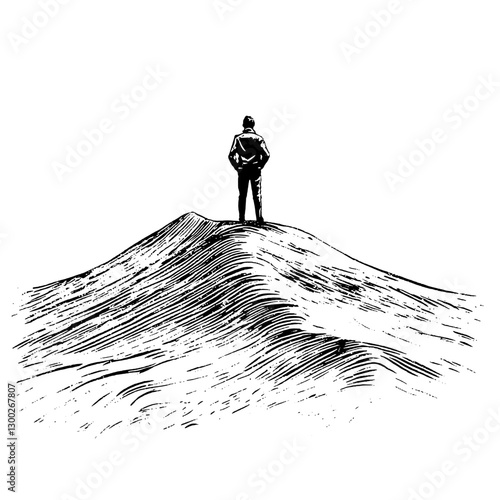 Standing on a hill, a figure gazes into the horizon, contemplating the vast landscape and future possibilities under a clear sky