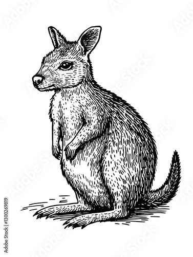 Vector engraved illustration of a kangaroo in a natural setting, showcasing its features and posture photo