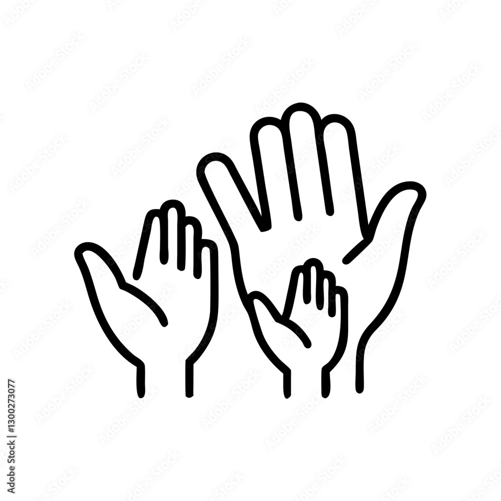 Hands icon representing family connection, black outline, modern design Hands icon representing family connection, black outline, modern design