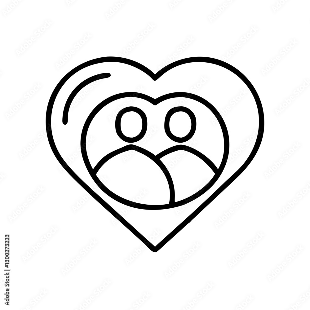 Heart icon with two people, symbolizing love and relationships, black outline, modern design Heart icon with two people, symbolizing love and relationships, black outline, modern design