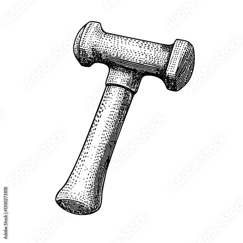 Vector engraved illustration of a mallet tool traditionally used in woodworking and carpentry projects within workshops