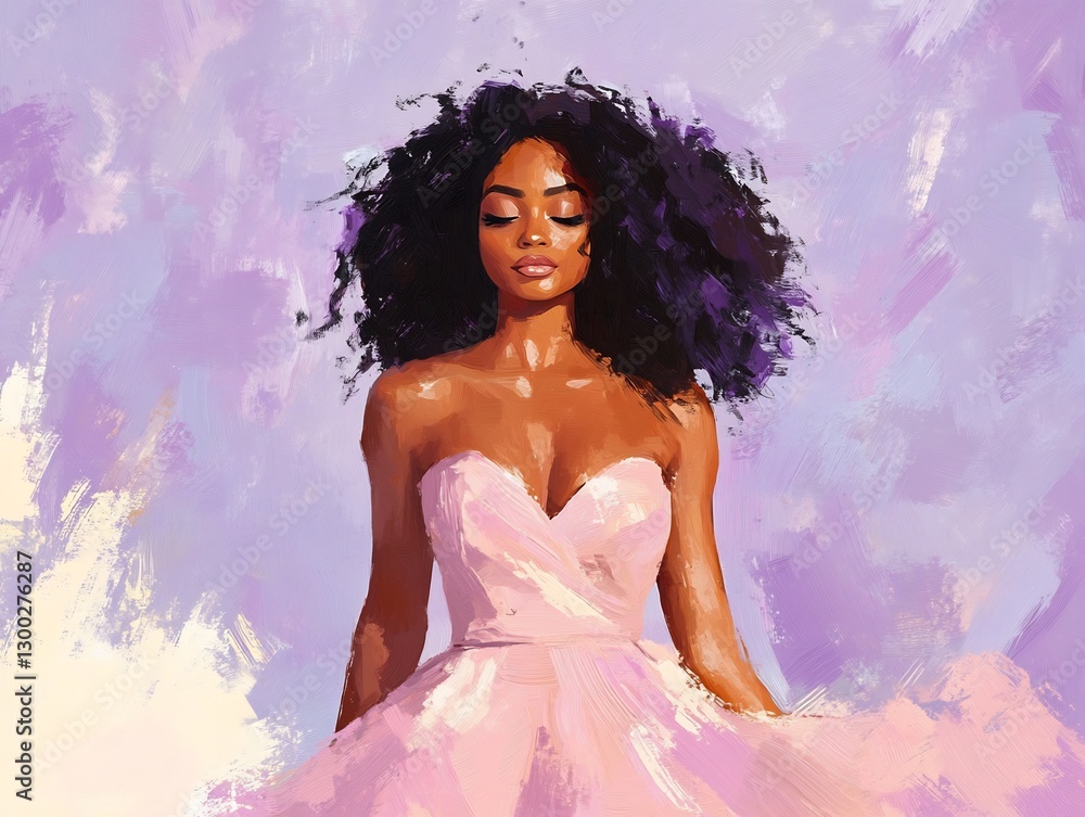 woman in pastel pink flowing dress with soft curls elegant art woman in pastel pink flowing dress with soft curls elegant art