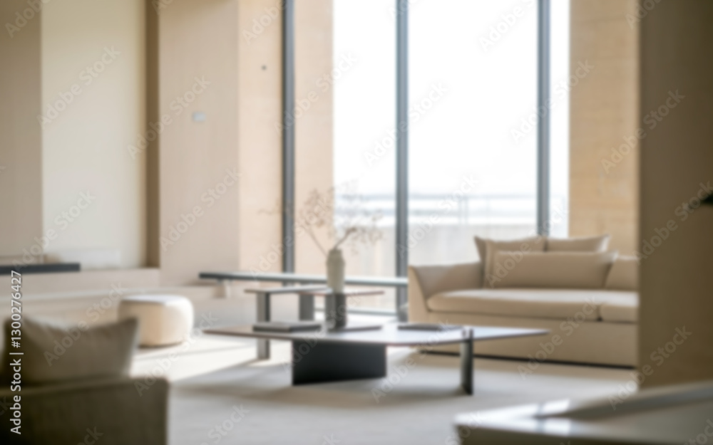 Fototapeta premium A blurred interior design, ideal for virtual Zoom meeting video call backgrounds or wallpapers.