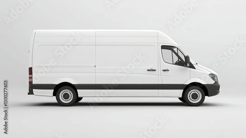 Clean White Delivery Van: Side Profile Studio Shot