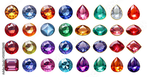 Colorful Gemstones Collection with Different Shapes and Cuts, Bundle Set Collection, Isolated on Transparent Background
