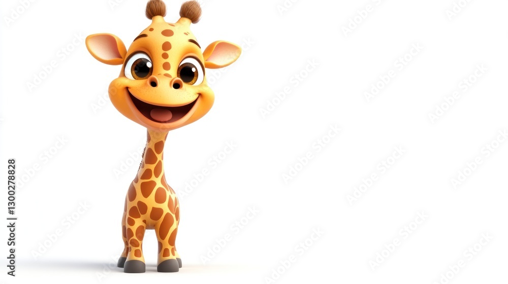 Obraz premium Happy Baby Giraffe Cartoon White Background