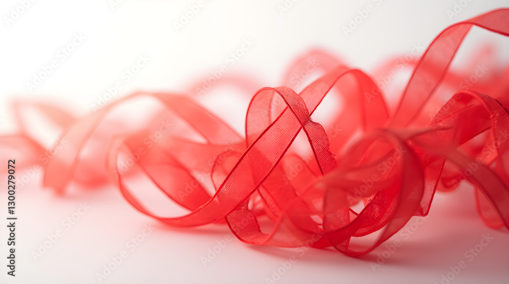 Elegant Soft Sheer Red Ribbons Flowing on White Elegant Soft Sheer Red Ribbons Flowing on White