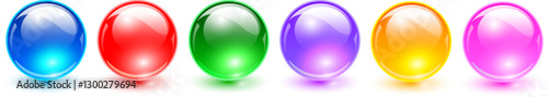 Glass balls set, multicolored 3d shiny spheres collection.