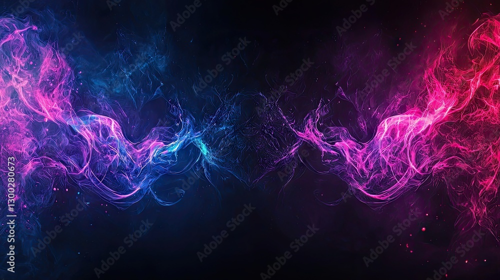 Abstract swirling neon smoke, dark background, design element Abstract swirling neon smoke, dark background, design element