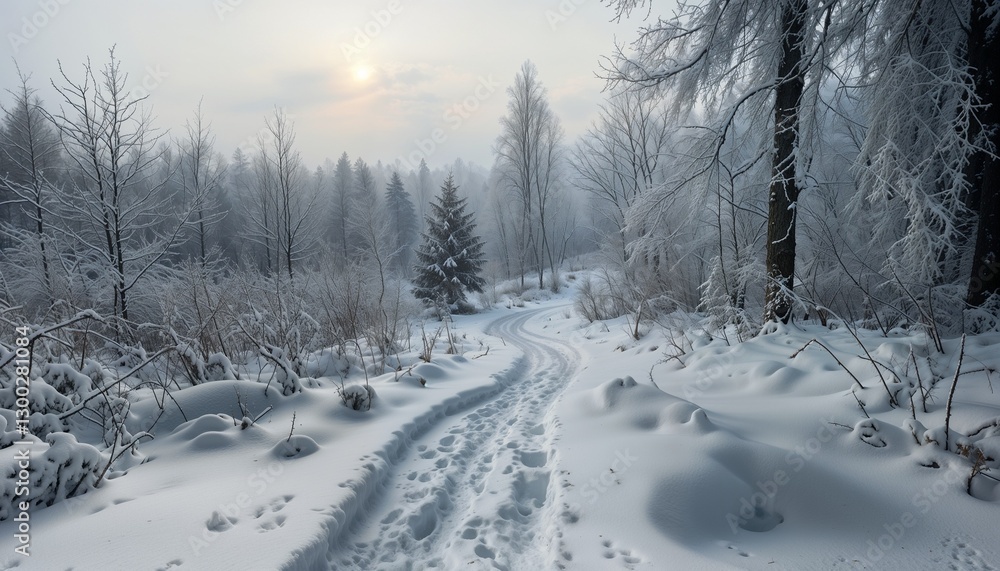 Fototapeta premium Serene Winter Landscape With Snow Covered Forest Path
