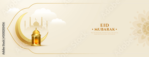 premium eid mubarak wallpaper with golden moon and lamp