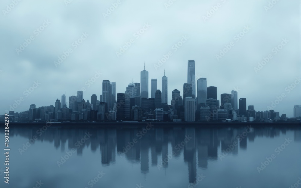 Naklejka premium City Skyline Reflection in Still Water