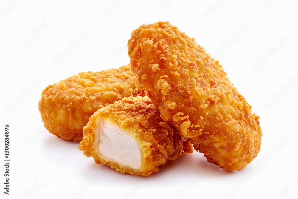 Fried chicken nuggets isolated on white background with clapping path full of depth of field Fried chicken nuggets isolated on white background with clapping path full of depth of field