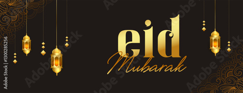 eid mubarak religious wallpaper with golden lamp